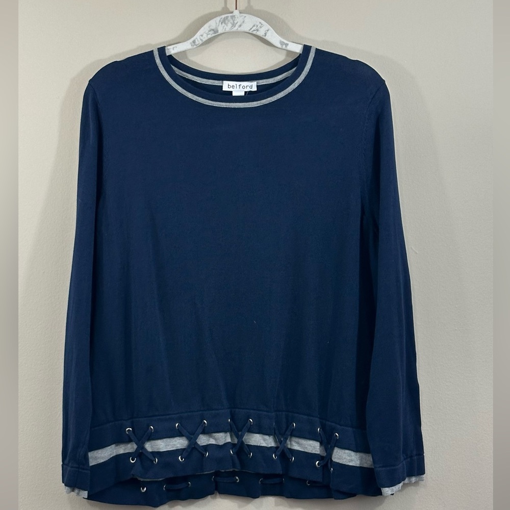 Belford Navy Women's Blouse with Lace-Up Hem